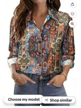 Boho Floral Patchwork Button-Up Shirt - Multicolor